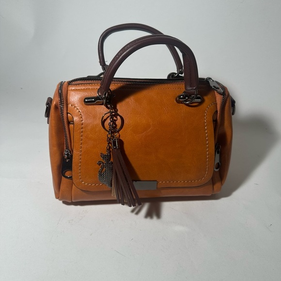 Elegant Tan and Brown Leather Satchel with Tassel Detail - Picture 1 of 4